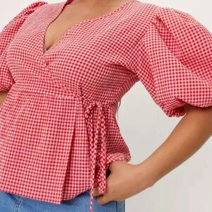 NWT Nasty Gal gingham wrap top with puff sleeves - Sz US14, UK18